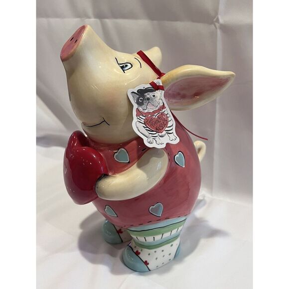 Pig with Heart I Wuv You Heart Shirt Valentines Day Blue Sky Clayworks New - Picture 3 of 6
